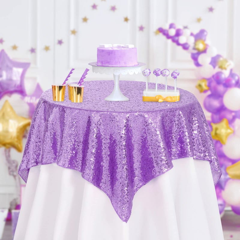 B.Cool B-COOL Sequin Tablecloth Party Decoration: Romantic Sparkly Party Tablecloth Glitter Table Overlays for Wedding Sequin Overlay for Ceremony Lavender 50x50inch Square - Image 4